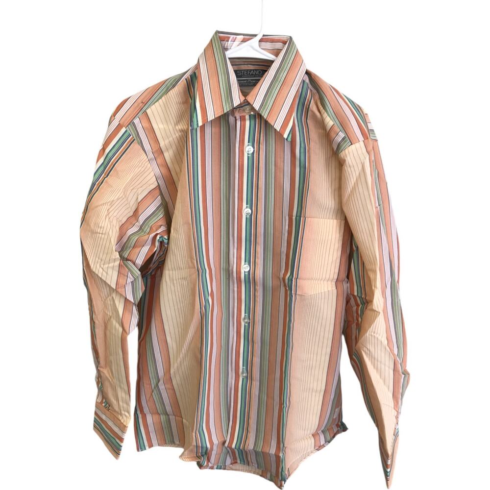 Stefano Permanent Press Button Up Shirt Men Large Multicolor Stripe Long Sleeve